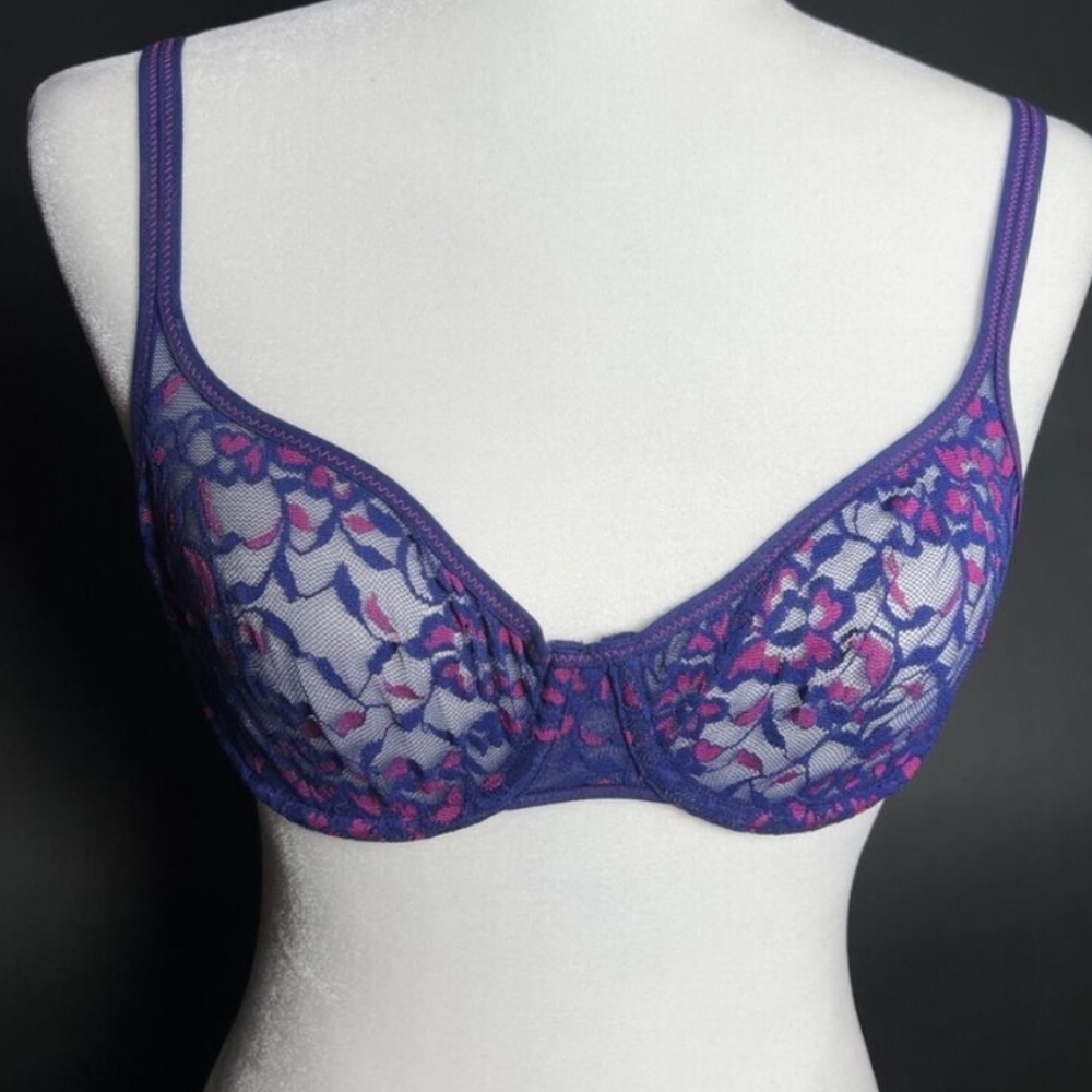 DKNY Signature Lace Unlined Demi Bra Purple/Pink  Print 36B 🪷